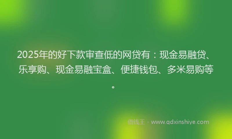 2025年的好下款审查低的网贷有：现金易融贷、乐享购、现金易融宝盒、便捷钱包、多米易购等。