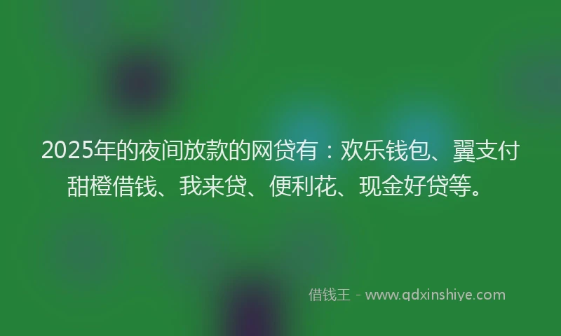 2025年的夜间放款的网贷有：欢乐钱包、翼支付甜橙借钱、我来贷、便利花、现金好贷等。