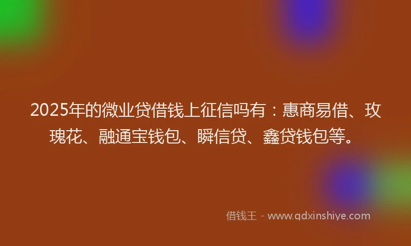 2025年的微业贷借钱上征信吗有：惠商易借、玫瑰花、融通宝钱包、瞬信贷、鑫贷钱包等。