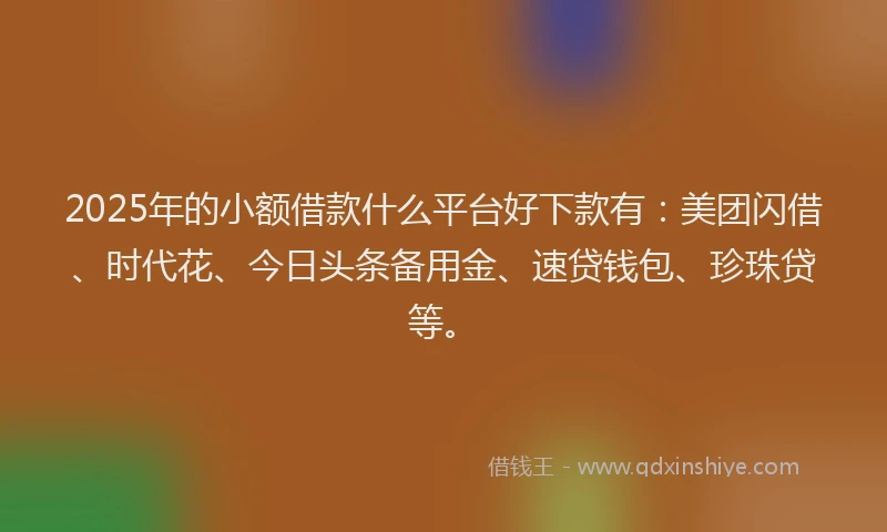 2025年的小额借款什么平台好下款有：美团闪借、时代花、今日头条备用金、速贷钱包、珍珠贷等。