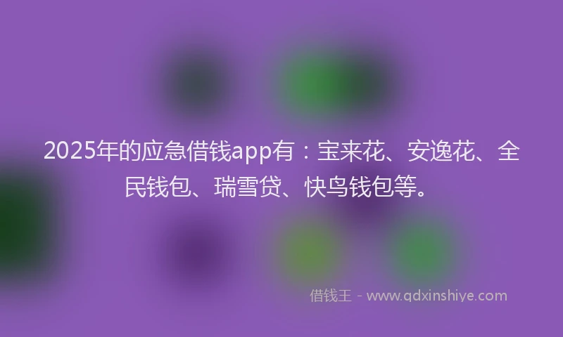 2025年的应急借钱app有：宝来花、安逸花、全民钱包、瑞雪贷、快鸟钱包等。