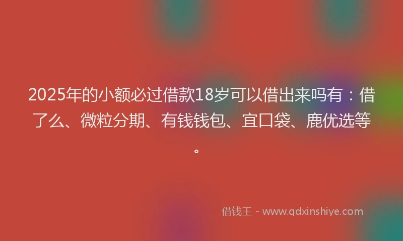 2025年的小额必过借款18岁可以借出来吗有：借了么、微粒分期、有钱钱包、宜口袋、鹿优选等。