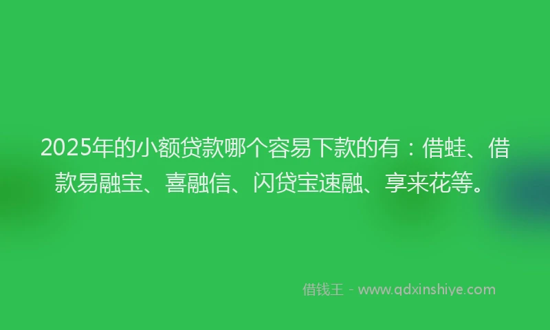 2025年的小额贷款哪个容易下款的有：借蛙、借款易融宝、喜融信、闪贷宝速融、享来花等。