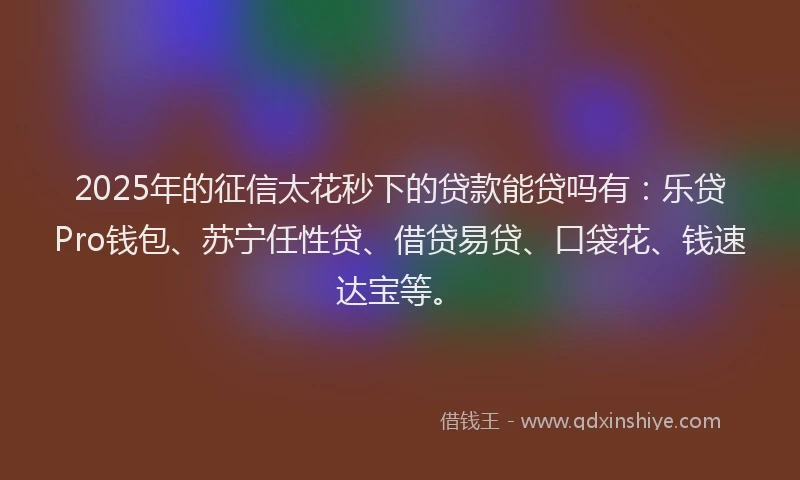2025年的征信太花秒下的贷款能贷吗有：乐贷Pro钱包、苏宁任性贷、借贷易贷、口袋花、钱速达宝等。