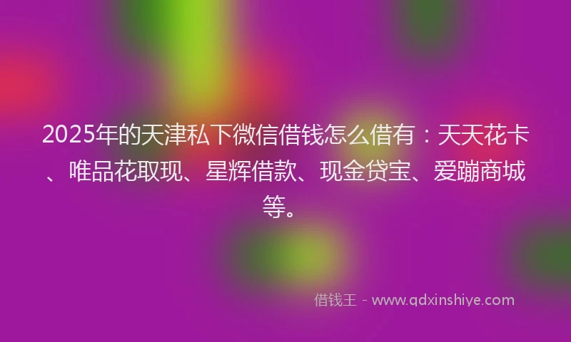 2025年的天津私下微信借钱怎么借有：天天花卡、唯品花取现、星辉借款、现金贷宝、爱蹦商城等。