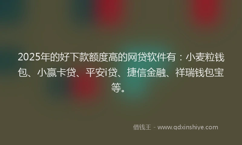 2025年的好下款额度高的网贷软件有：小麦粒钱包、小赢卡贷、平安i贷、捷信金融、祥瑞钱包宝等。