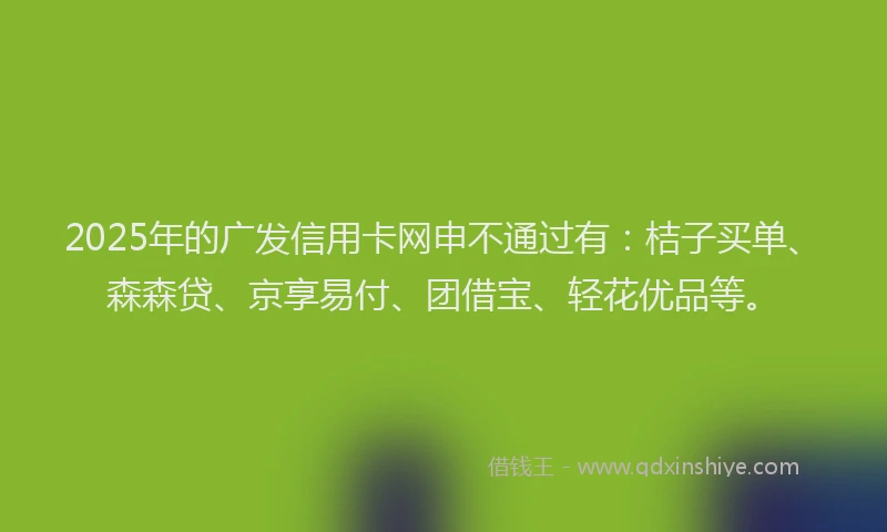 2025年的广发信用卡网申不通过有：桔子买单、森森贷、京享易付、团借宝、轻花优品等。