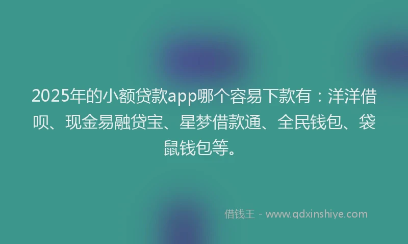 2025年的小额贷款app哪个容易下款有：洋洋借呗、现金易融贷宝、星梦借款通、全民钱包、袋鼠钱包等。