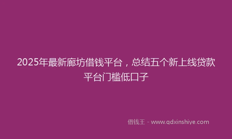 2025年最新廊坊借钱平台，总结五个新上线贷款平台门槛低口子