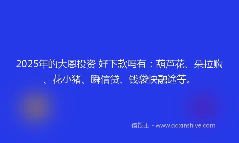 2025年的大恩投资 好下款吗有：葫芦花、朵拉购、花小猪、瞬信贷、钱袋快融途等。