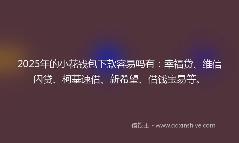 2025年的小花钱包下款容易吗有：幸福贷、维信闪贷、柯基速借、新希望、借钱宝易等。