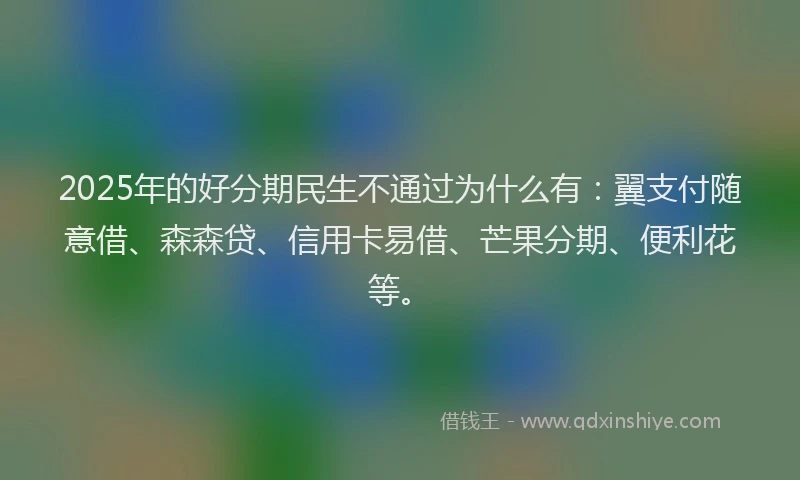 2025年的好分期民生不通过为什么有：翼支付随意借、森森贷、信用卡易借、芒果分期、便利花等。
