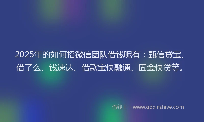 2025年的如何招微信团队借钱呢有：甄信贷宝、借了么、钱速达、借款宝快融通、固金快贷等。