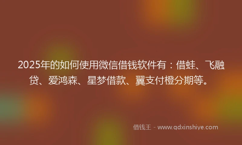 2025年的如何使用微信借钱软件有：借蛙、飞融贷、爱鸿森、星梦借款、翼支付橙分期等。
