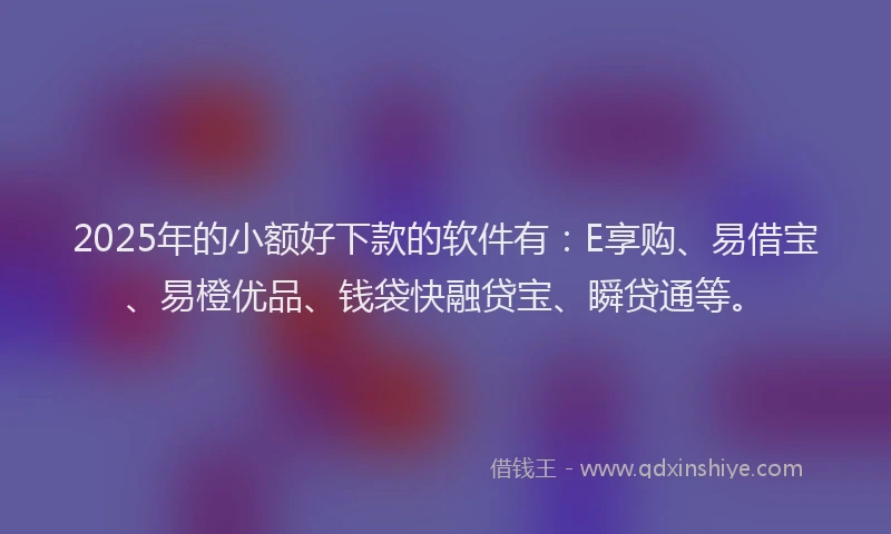 2025年的小额好下款的软件有：E享购、易借宝、易橙优品、钱袋快融贷宝、瞬贷通等。