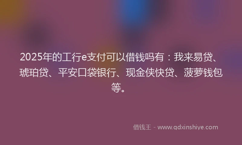 2025年的工行e支付可以借钱吗有：我来易贷、琥珀贷、平安口袋银行、现金侠快贷、菠萝钱包等。