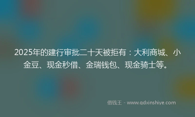 2025年的建行审批二十天被拒有：大利商城、小金豆、现金秒借、金瑞钱包、现金骑士等。