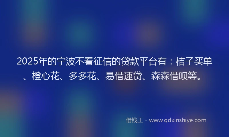 2025年的宁波不看征信的贷款平台有：桔子买单、橙心花、多多花、易借速贷、森森借呗等。