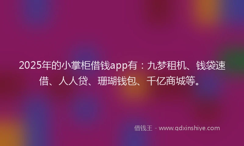 2025年的小掌柜借钱app有：九梦租机、钱袋速借、人人贷、珊瑚钱包、千亿商城等。