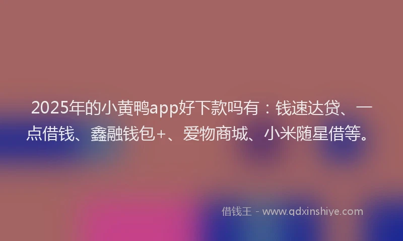 2025年的小黄鸭app好下款吗有：钱速达贷、一点借钱、鑫融钱包+、爱物商城、小米随星借等。