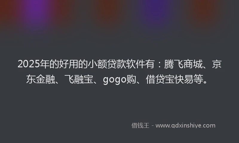 2025年的好用的小额贷款软件有：腾飞商城、京东金融、飞融宝、gogo购、借贷宝快易等。