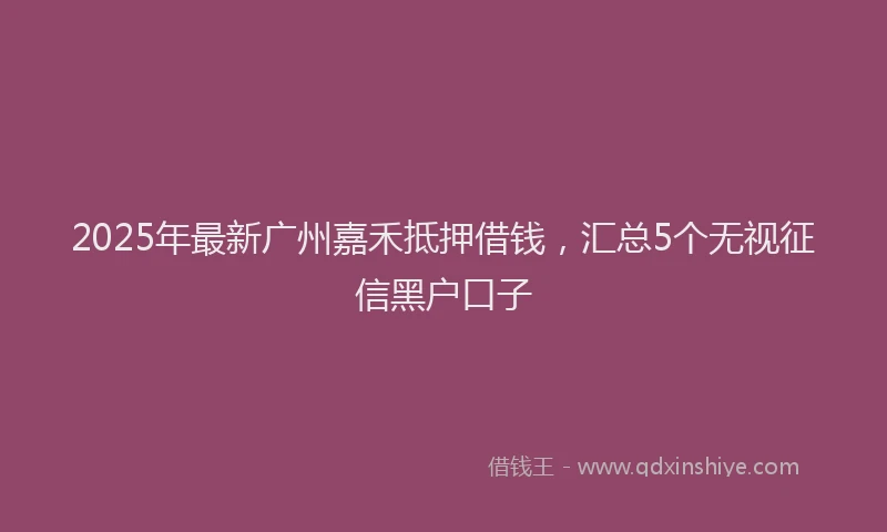 2025年最新广州嘉禾抵押借钱，汇总5个无视征信黑户口子