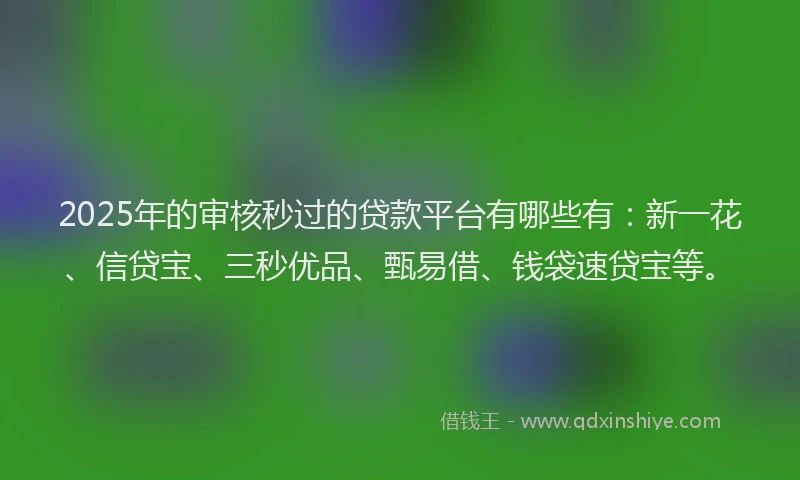 2025年的审核秒过的贷款平台有哪些有：新一花、信贷宝、三秒优品、甄易借、钱袋速贷宝等。