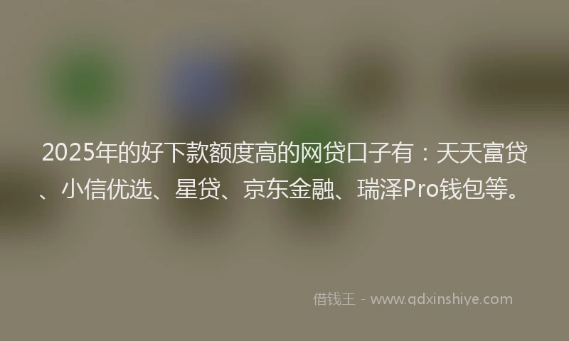 2025年的好下款额度高的网贷口子有：天天富贷、小信优选、星贷、京东金融、瑞泽Pro钱包等。