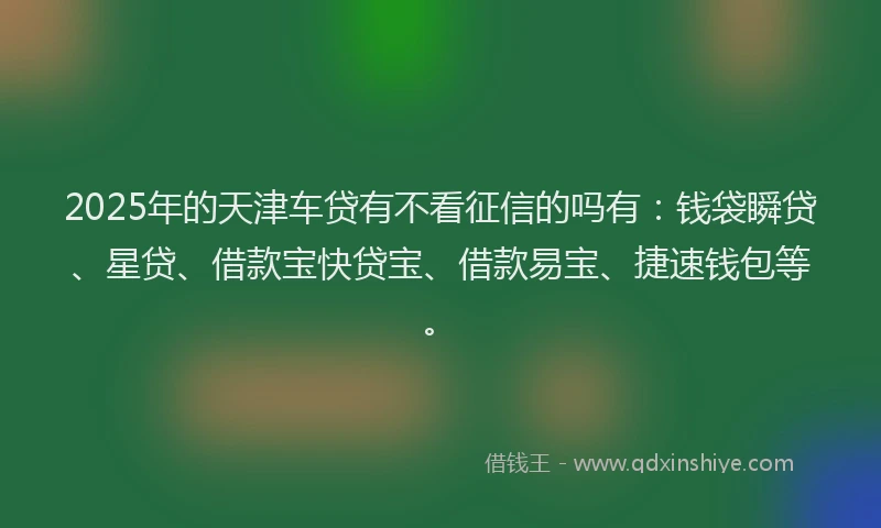 2025年的天津车贷有不看征信的吗有：钱袋瞬贷、星贷、借款宝快贷宝、借款易宝、捷速钱包等。