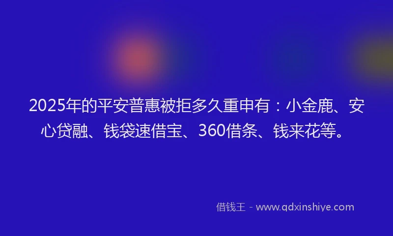 2025年的平安普惠被拒多久重申有：小金鹿、安心贷融、钱袋速借宝、360借条、钱来花等。
