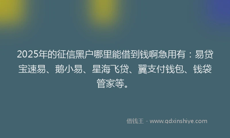 2025年的征信黑户哪里能借到钱啊急用有：易贷宝速易、鹅小易、星海飞贷、翼支付钱包、钱袋管家等。