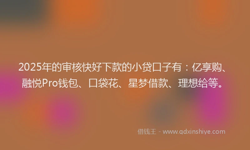 2025年的审核快好下款的小贷口子有：亿享购、融悦Pro钱包、口袋花、星梦借款、理想给等。
