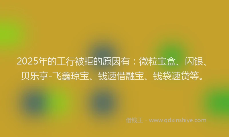 2025年的工行被拒的原因有：微粒宝盒、闪银、贝乐享-飞鑫琼宝、钱速借融宝、钱袋速贷等。