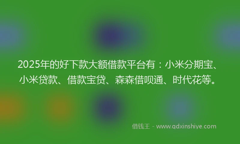2025年的好下款大额借款平台有：小米分期宝、小米贷款、借款宝贷、森森借呗通、时代花等。