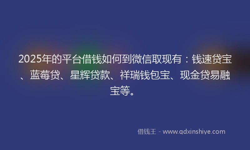 2025年的平台借钱如何到微信取现有：钱速贷宝、蓝莓贷、星辉贷款、祥瑞钱包宝、现金贷易融宝等。