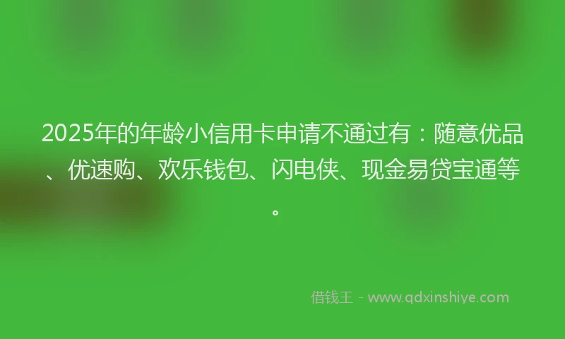 2025年的年龄小信用卡申请不通过有：随意优品、优速购、欢乐钱包、闪电侠、现金易贷宝通等。