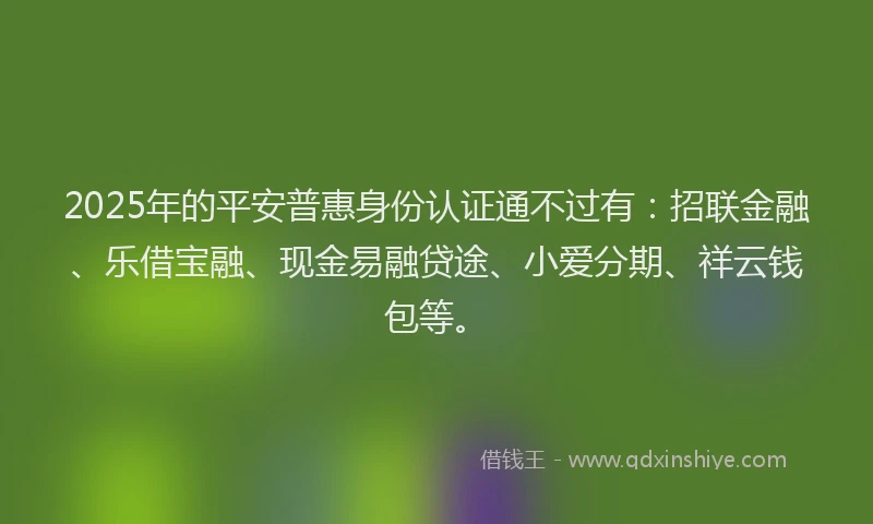 2025年的平安普惠身份认证通不过有：招联金融、乐借宝融、现金易融贷途、小爱分期、祥云钱包等。