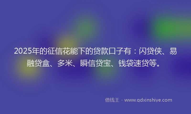 2025年的征信花能下的贷款口子有：闪贷侠、易融贷盒、多米、瞬信贷宝、钱袋速贷等。