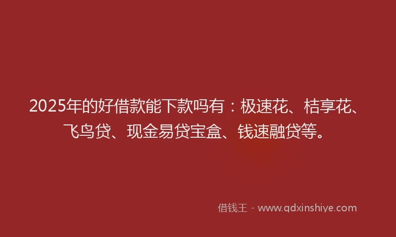 2025年的好借款能下款吗有：极速花、桔享花、飞鸟贷、现金易贷宝盒、钱速融贷等。