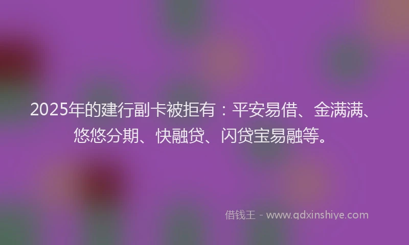 2025年的建行副卡被拒有：平安易借、金满满、悠悠分期、快融贷、闪贷宝易融等。