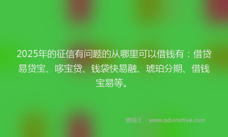 2025年的征信有问题的从哪里可以借钱有：借贷易贷宝、哆宝贷、钱袋快易融、琥珀分期、借钱宝易等。