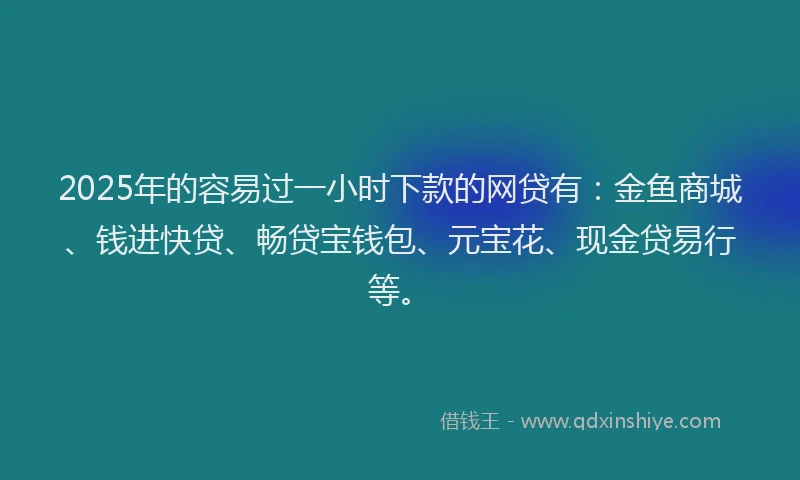 2025年的容易过一小时下款的网贷有：金鱼商城、钱进快贷、畅贷宝钱包、元宝花、现金贷易行等。