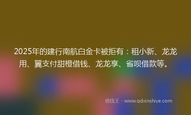 2025年的建行南航白金卡被拒有：租小新、龙龙用、翼支付甜橙借钱、龙龙享、省呗借款等。