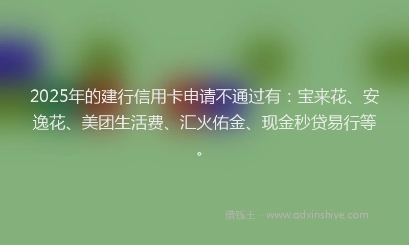 2025年的建行信用卡申请不通过有：宝来花、安逸花、美团生活费、汇火佑金、现金秒贷易行等。