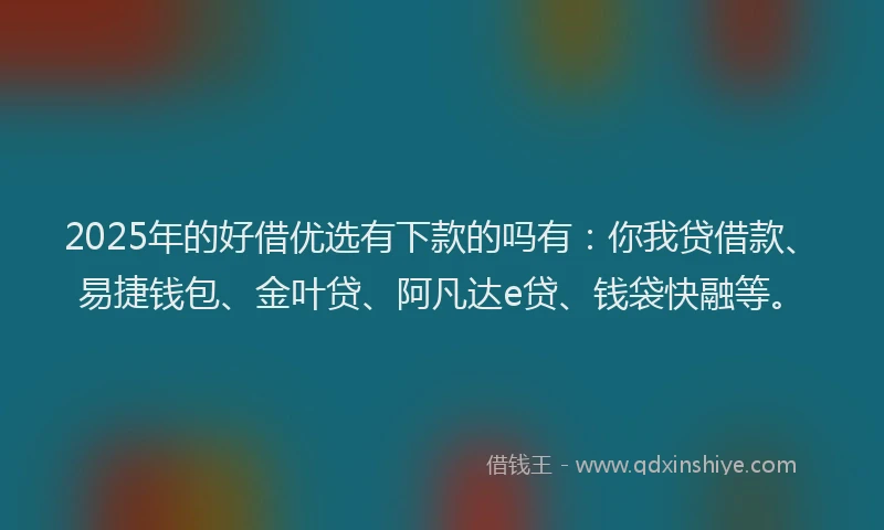 2025年的好借优选有下款的吗有：你我贷借款、易捷钱包、金叶贷、阿凡达e贷、钱袋快融等。