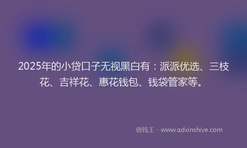 2025年的小贷口子无视黑白有：派派优选、三枝花、吉祥花、惠花钱包、钱袋管家等。