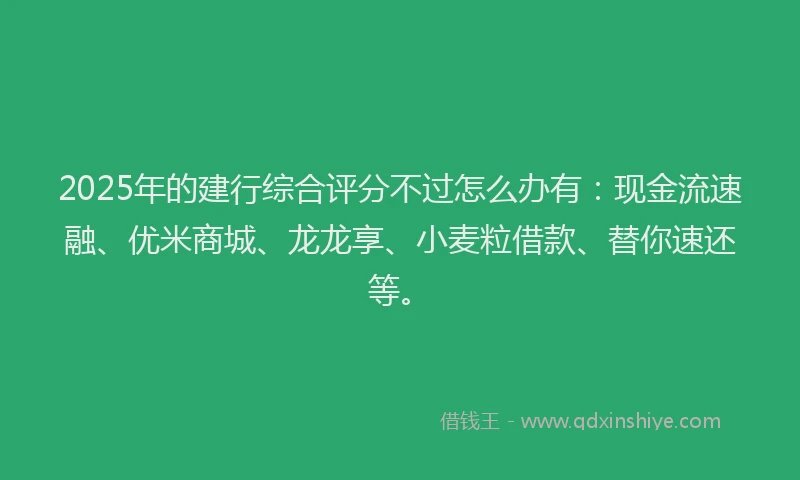 2025年的建行综合评分不过怎么办有：现金流速融、优米商城、龙龙享、小麦粒借款、替你速还等。