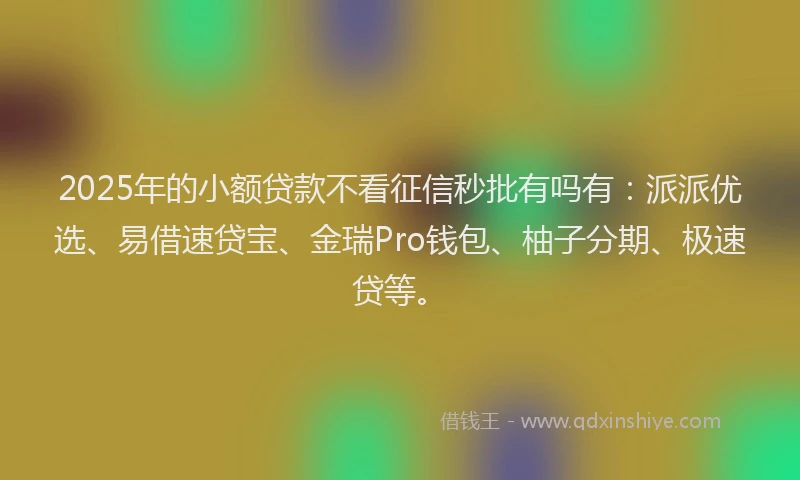 2025年的小额贷款不看征信秒批有吗有：派派优选、易借速贷宝、金瑞Pro钱包、柚子分期、极速贷等。