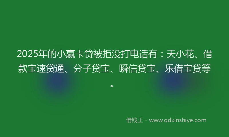 2025年的小赢卡贷被拒没打电话有：天小花、借款宝速贷通、分子贷宝、瞬信贷宝、乐借宝贷等。