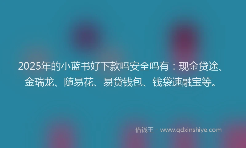 2025年的小蓝书好下款吗安全吗有：现金贷途、金瑞龙、随易花、易贷钱包、钱袋速融宝等。